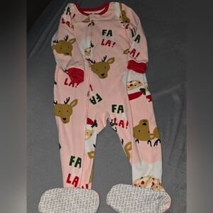 Carter's Girls Santa & Reindeer Christmas Footie Pajamas Size 24 Months